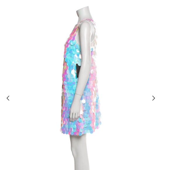 NWT Aidan Mattox Iridescent Sequin Mini Dress, Shift Sleeveless Party Sparkle - Picture 3 of 5